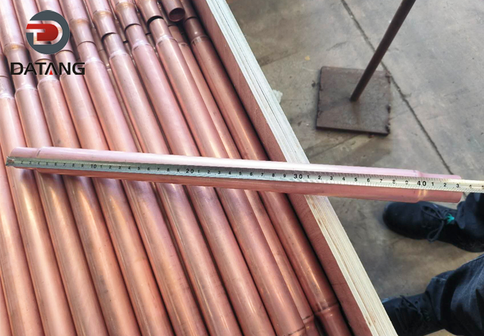 Total length check of inner finned copper tube Ingersoll Rand air compressors.