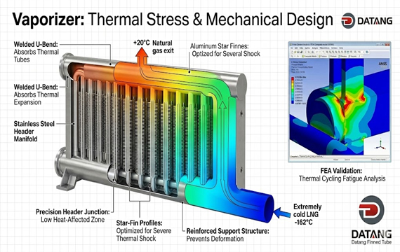 Vaporizer thermal stress and mechanical design diagram with FEA thermal cycling fatigue analysis by Datang Finned Tube