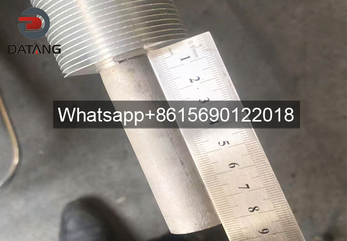 Measuring bare tube ends length of Datang extruded bimetallic finned tubes before welding installation