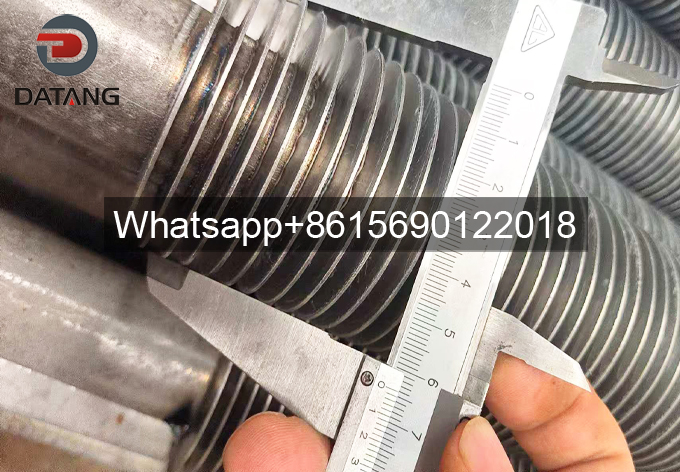 Quality inspection of HFW finned tubes fin pitch and base tube OD at Datang factory