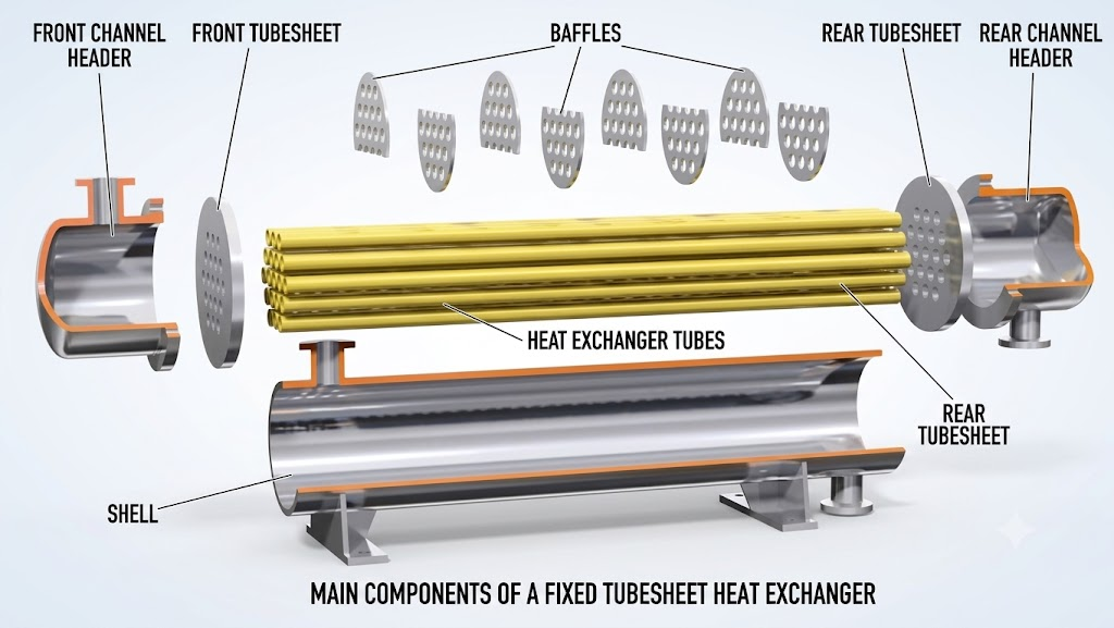 Bare tube bundle structure in shell and tube heat exchangers Bare tube bundle structure in shell and tube heat exchangers